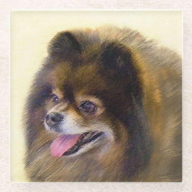 Spitz Black and Tan Malerei Original Hunde Kunst Glasuntersetzer (Vorderseite)
