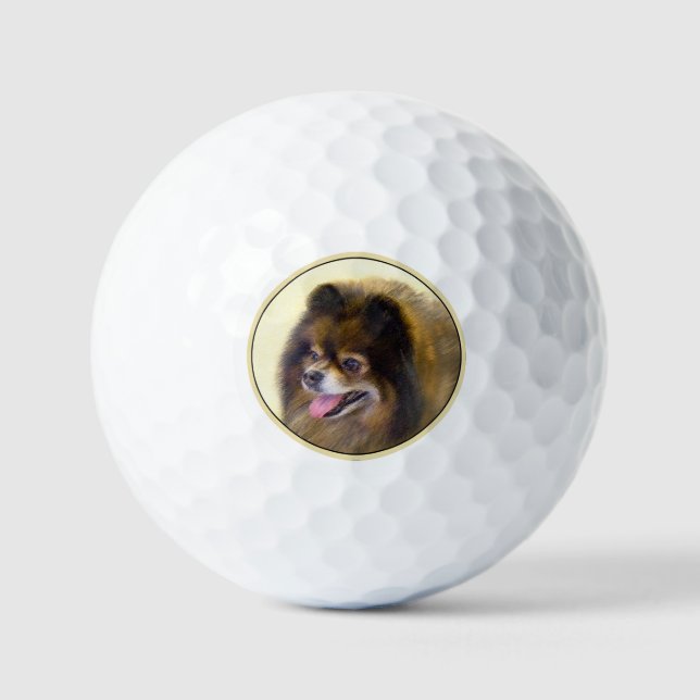 Spitz Black and Tan Malerei Original Hunde Kunst Golfball (Vorderseite)