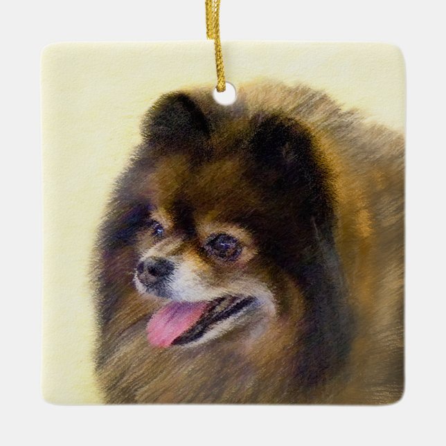 Spitz Black and Tan Malerei Original Hunde Kunst Keramikornament (Vorderseite)