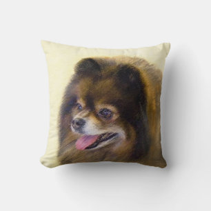 Spitz Black and Tan Malerei Original Hunde Kunst Kissen