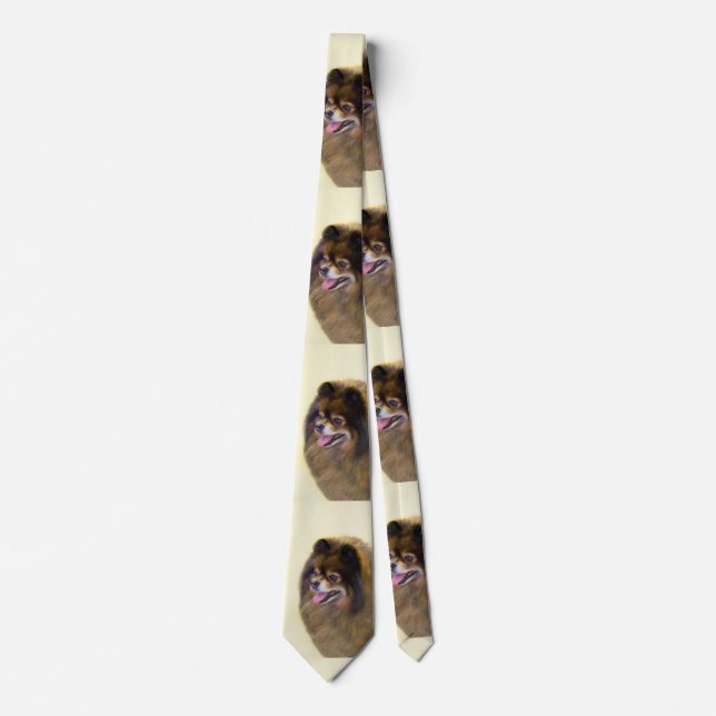 Spitz Black and Tan Malerei Original Hunde Kunst Krawatte (Vorderseite)