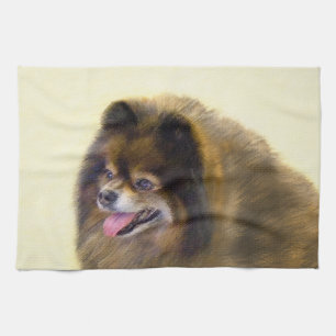 Spitz Black and Tan Malerei Original Hunde Kunst Küchentuch