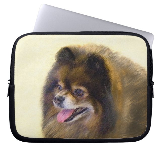 Spitz Black and Tan Malerei Original Hunde Kunst Laptopschutzhülle (Vorderseite)
