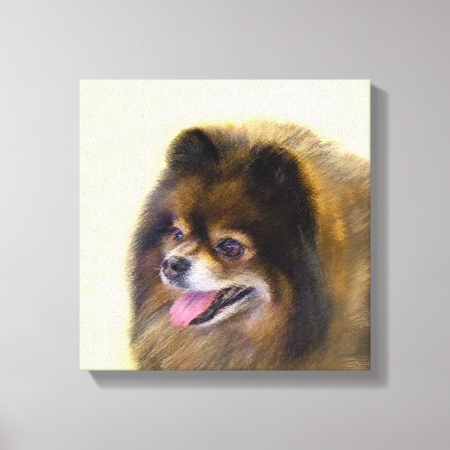 Spitz Black and Tan Malerei Original Hunde Kunst Leinwanddruck (Vorderseite)