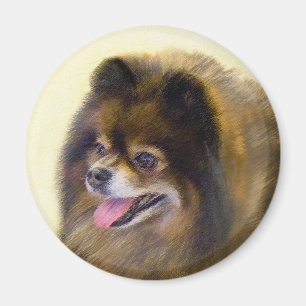 Spitz Black and Tan Malerei Original Hunde Kunst Magnet