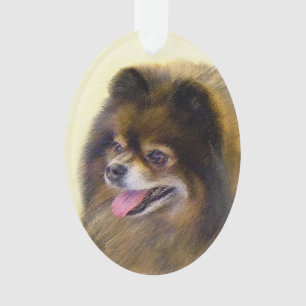 Spitz Black and Tan Malerei Original Hunde Kunst Ornament