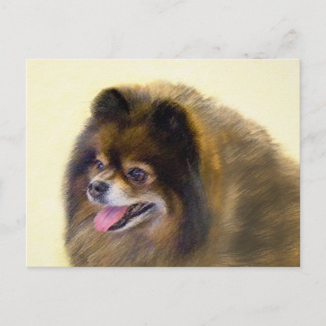 Spitz Black and Tan Malerei Original Hunde Kunst Postkarte (Vorderseite)
