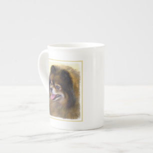 Spitz Black and Tan Malerei Original Hunde Kunst Prozellantasse