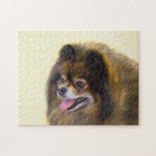 Spitz Black and Tan Malerei Original Hunde Kunst Puzzle