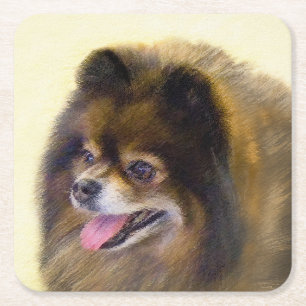 Spitz Black and Tan Malerei Original Hunde Kunst Rechteckiger Pappuntersetzer