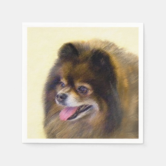 Spitz Black and Tan Malerei Original Hunde Kunst Serviette (Vorderseite)