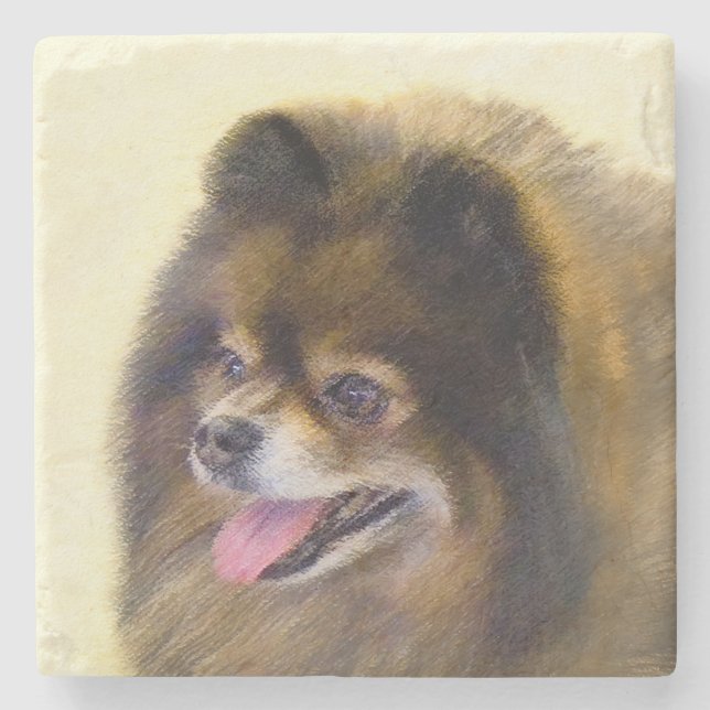 Spitz Black and Tan Malerei Original Hunde Kunst Steinuntersetzer (Vorderseite)