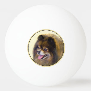 Spitz Black and Tan Malerei Original Hunde Kunst Tischtennisball