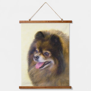 Spitz Black and Tan Malerei Original Hunde Kunst Wandteppich Mit Holzrahmen
