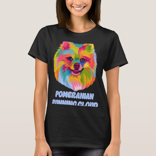 Spitz, der Cloud Hunde Humor betreibt, bekommt Pom T-Shirt (Vorderseite)