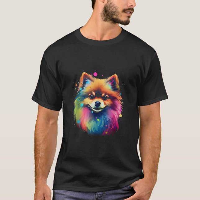 Spitz Dog Abstrakt Art Dog Lover Portrait Tan T-Shirt (Vorderseite)