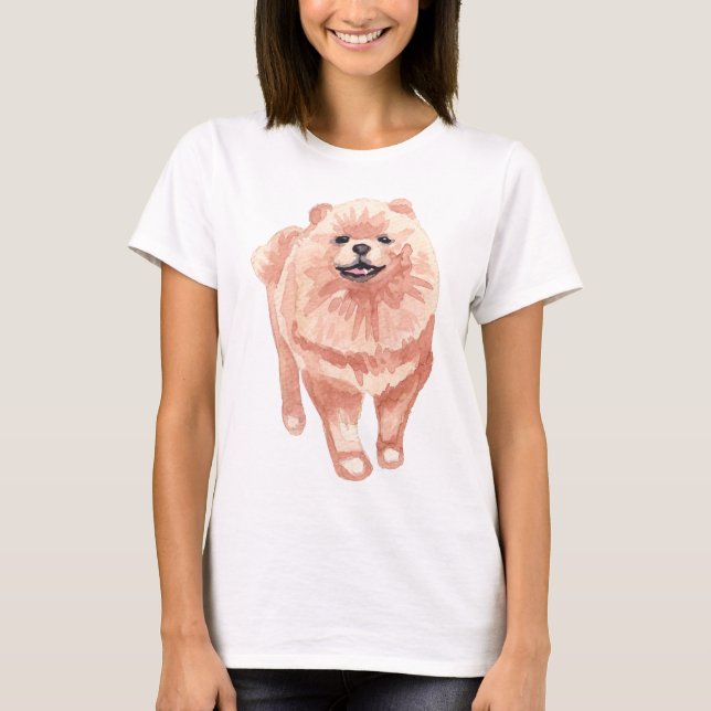 Spitz Dog Aquarellmalerei T-Shirt (Vorderseite)