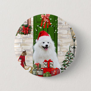 Spitz Dog Christmas Button