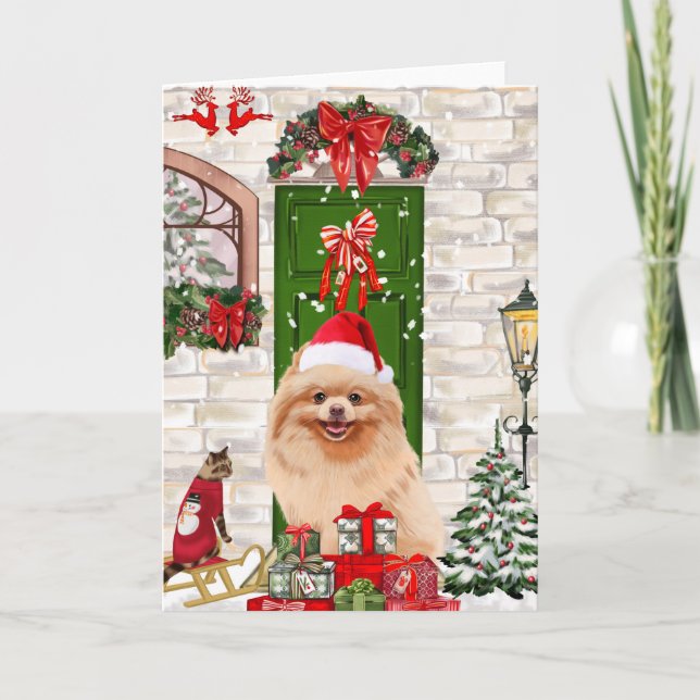 Spitz Dog Christmas Karte (Vorderseite)