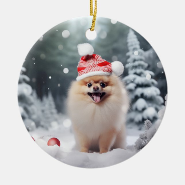 Spitz Dog Christmas Keepake Keramik Ornament (Vorne)