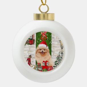 Spitz Dog Christmas Keramik Kugel-Ornament
