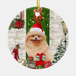 Spitz Dog Christmas Keramik Ornament