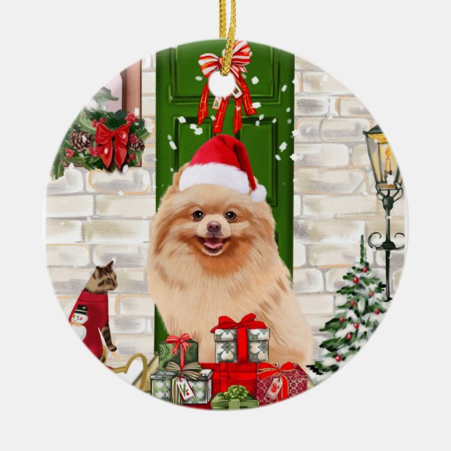Spitz Dog Christmas Keramik Ornament (Vorne)