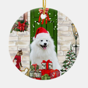 Spitz Dog Christmas Keramik Ornament