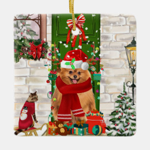Spitz Dog Christmas Keramikornament