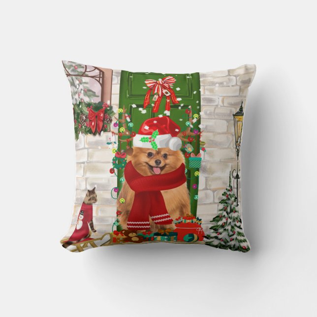 Spitz Dog Christmas Kissen (Vorderseite)