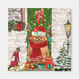 Spitz Dog Christmas Magnet