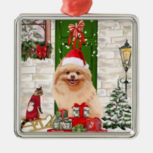 Spitz Dog Christmas Ornament Aus Metall
