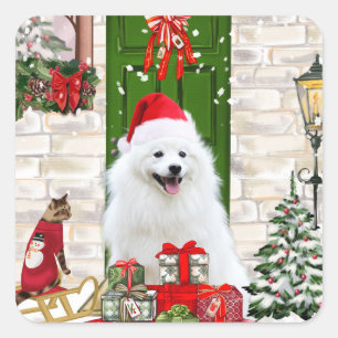 Spitz Dog Christmas Quadratischer Aufkleber