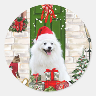 Spitz Dog Christmas Runder Aufkleber