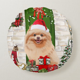 Spitz Dog Christmas Rundes Kissen