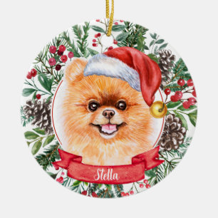 Spitz Dog Custom Weihnachtsmannmütze Weihnachtssch Keramik Ornament
