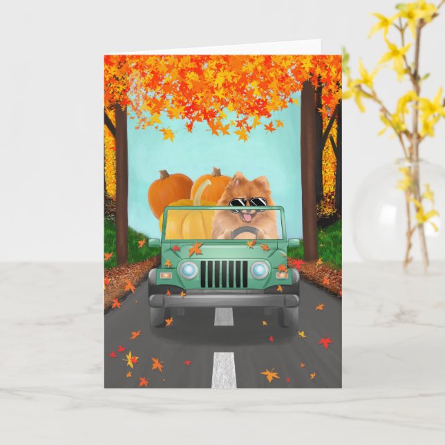 Spitz Dog Fall Pumpkin Karte (Gelbe Blume)