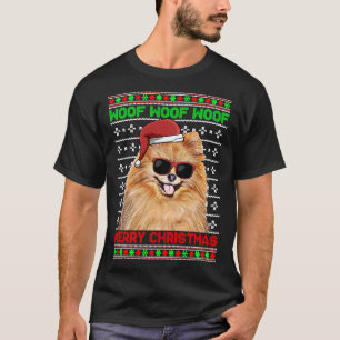 Spitz Dog Funny Woof Frohe Weihnachten T-Shirt