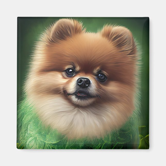 Spitz Dog in St. Patrick's Day Dress Magnet (Vorne)