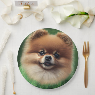 Spitz Dog in St. Patrick's Day Dress Pappteller