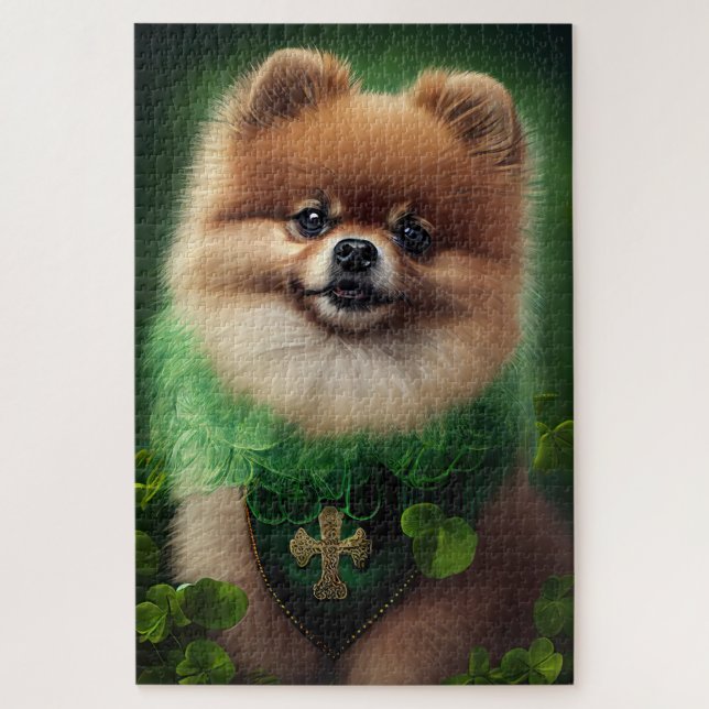 Spitz Dog in St. Patrick's Day Dress Puzzle (Vertikal)