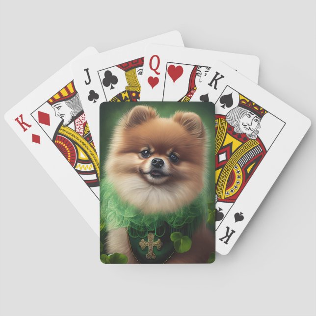 Spitz Dog in St. Patrick's Day Dress Spielkarten (Rückseite)