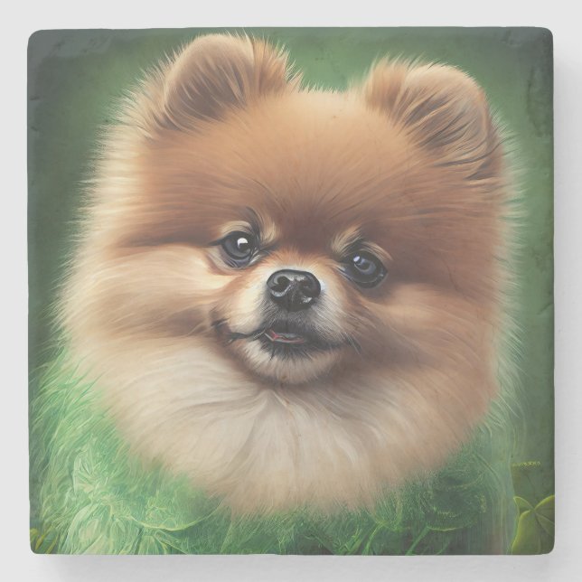 Spitz Dog in St. Patrick's Day Dress Steinuntersetzer (Vorderseite)
