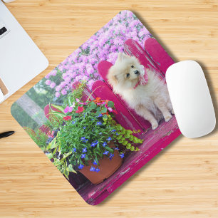 Spitz Dog Lilac Florals Rustikale Gartenbank Mousepad