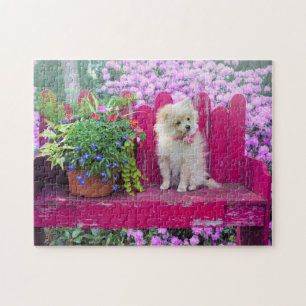 Spitz Dog Lilac Florals Rustikale Gartenbank Puzzle