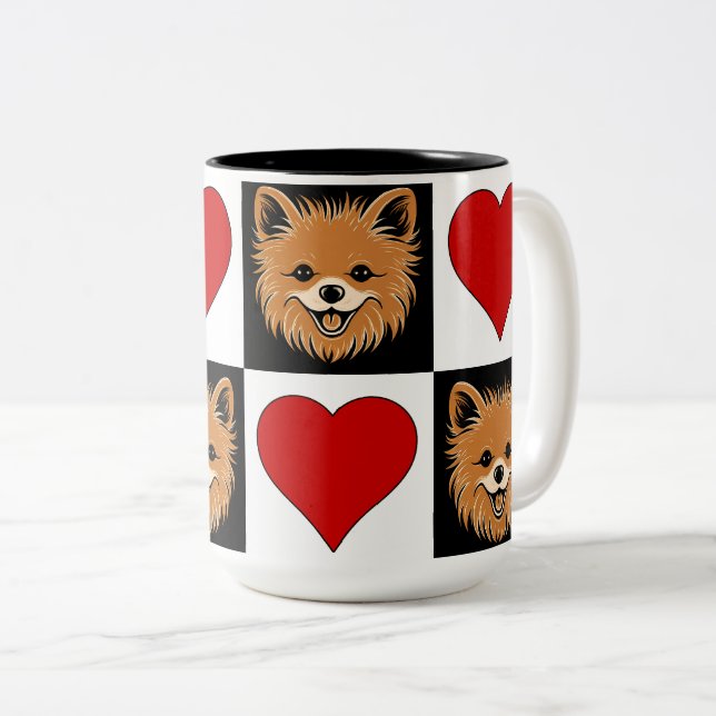 Spitz Dog Lover Niedlich Puppy Prüfmuster Zweifarbige Tasse (VorderseiteRechts)