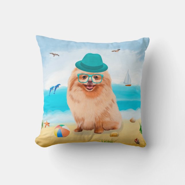 Spitz Dog on Beach Kissen (Vorderseite)