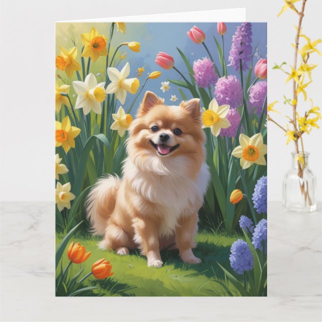 Spitz Dog Spring Blumen Malerei Karte (Gelbe Blume)
