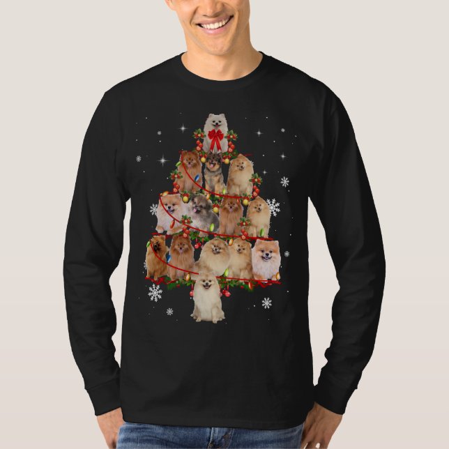 Spitz Dog Weihnachtsbaum Lichter Funny Dog Xma T-Shirt (Vorderseite)
