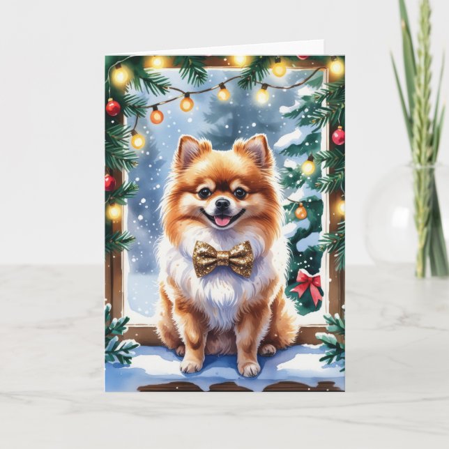 Spitz Dog Weihnachtsgrüßkarte Karte (Vorderseite)